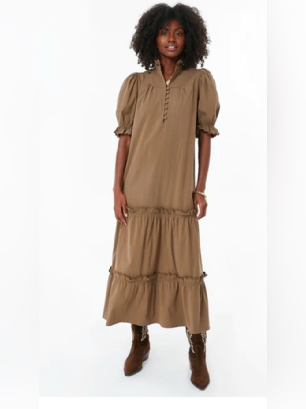 Pomander Place Brown Ruffle Trim Tiered Prairie Maxi Dress XXXL Boho Western